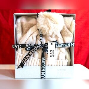 Madden NYC Beanie & Scarf Set - Cream - One Size NWT
